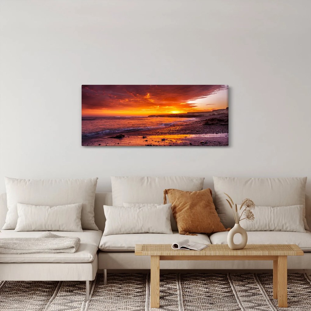 Obraz západu slnka pri mori (120x50 cm)