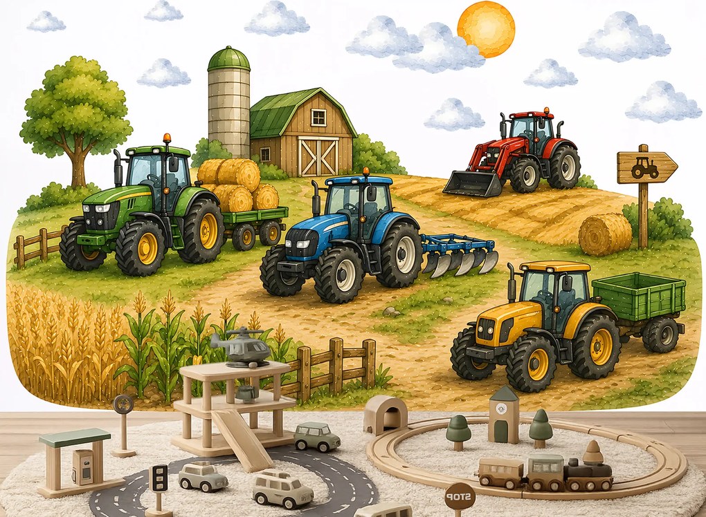 Traktory na farme nálepky na stenu za posteľou hárok 75 x 40 cm