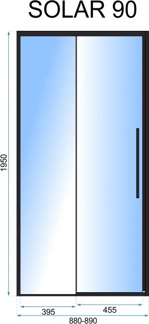 Jednokrídlové posuvné sprchové dvere REA SOLAR 90 cm pre inštaláciu do niky, čierne/transparent - bez vaničky