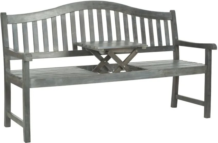 Sivá lavica z akáciového dreva s výklopným stolíkom Safavieh Bailey