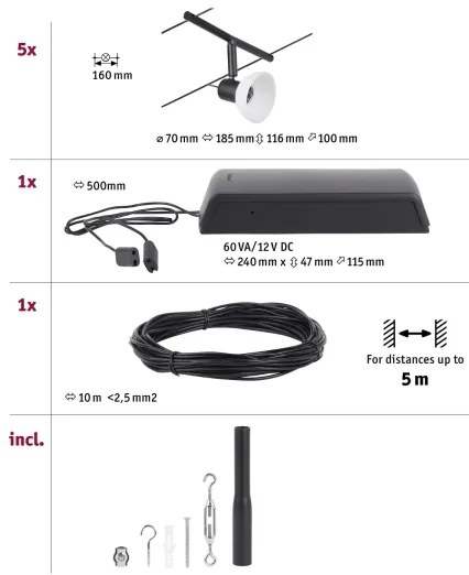 Paulmann 94450 - SADA 5xGU5,3/10W Bodové svietidlo SHEELA 230V čierna