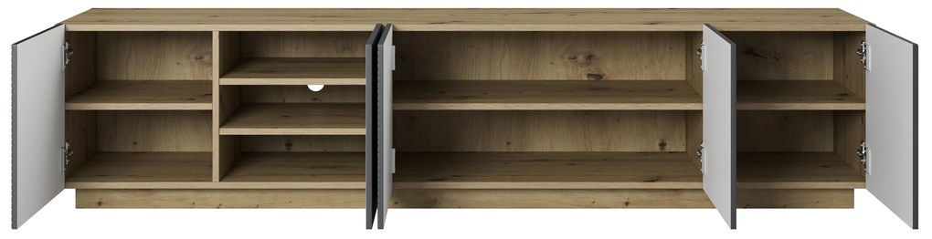 RTV skrinka Asha 200 cm s ryhovaným čelom - artisan / rivier stone mat