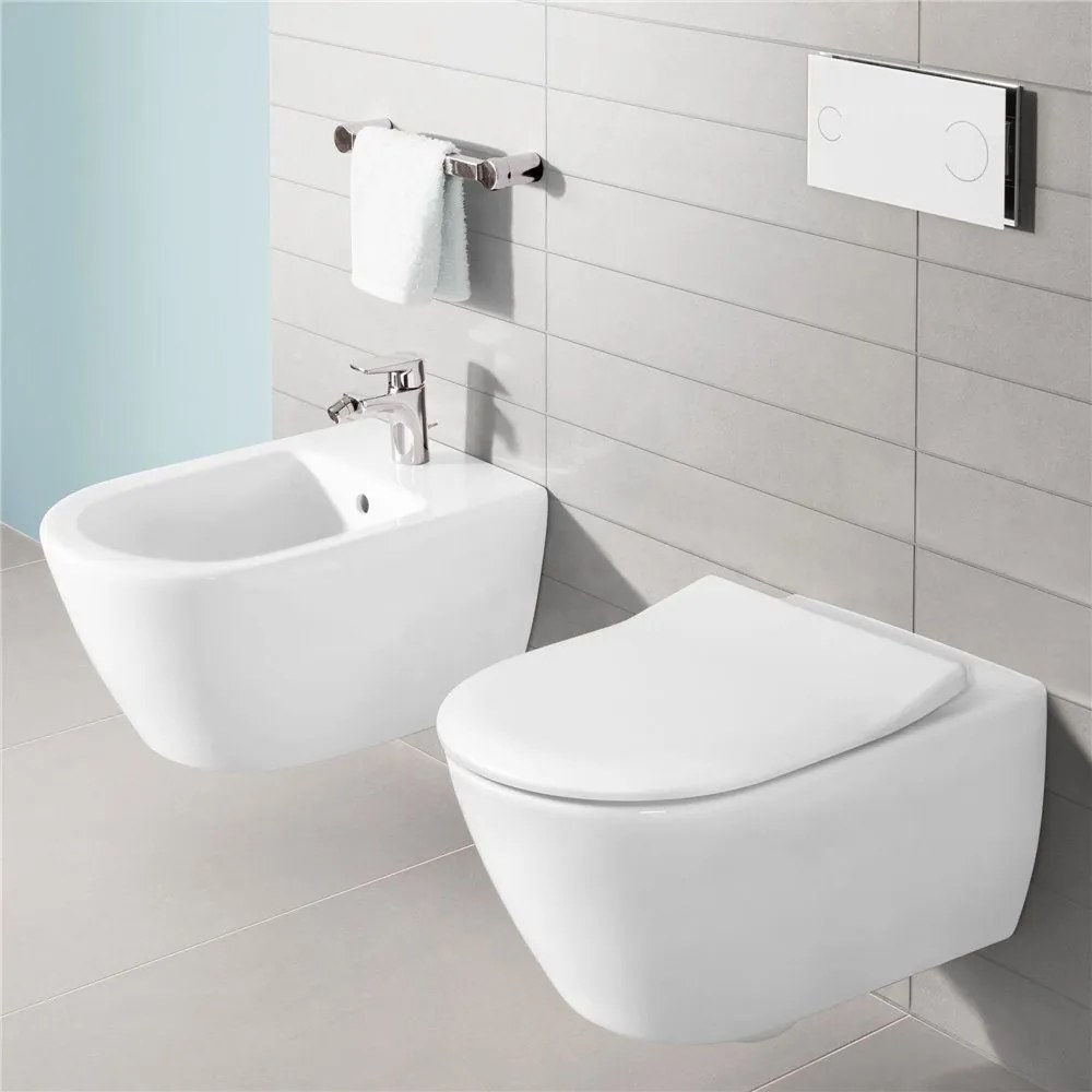 VILLEROY &amp; BOCH Subway 2.0 Combi-Pack, závesné WC s DirectFlush + WC sedátko s poklopom SlimSeat, s QuickRelease a Softclosing, biela alpská, s povrchom CeramicPlus, 5614R2R1