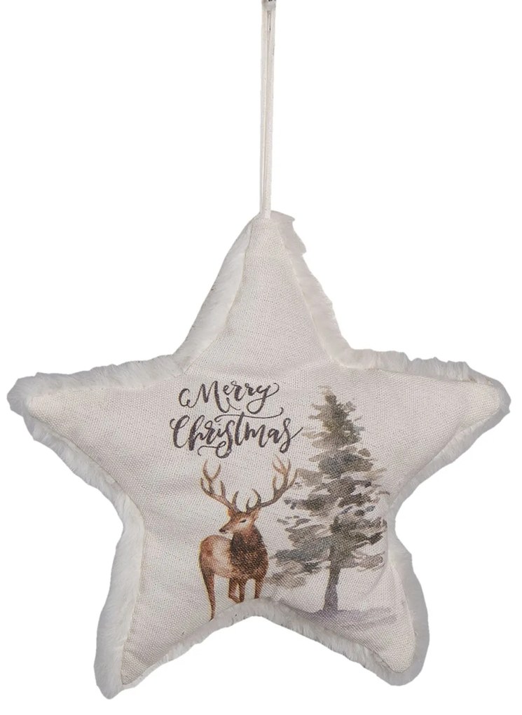 Dekoratívne závesná látková vianočná hviezda s jeleňom - ​​17 * 3 * 18 cm