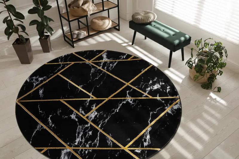 Koberec okrúhly EMERALD exkluzívne 2000 glamour, štýlový mramor, geometrický čierna / zlato Veľkosť: kruh 200 cm