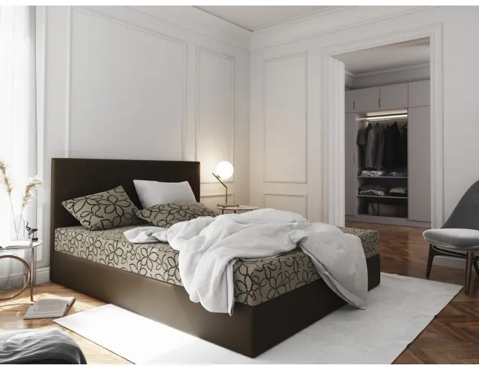 Manželská posteľ z ekokože s úložným priestorom 180x200 LUDMILA - hnedá / krémová