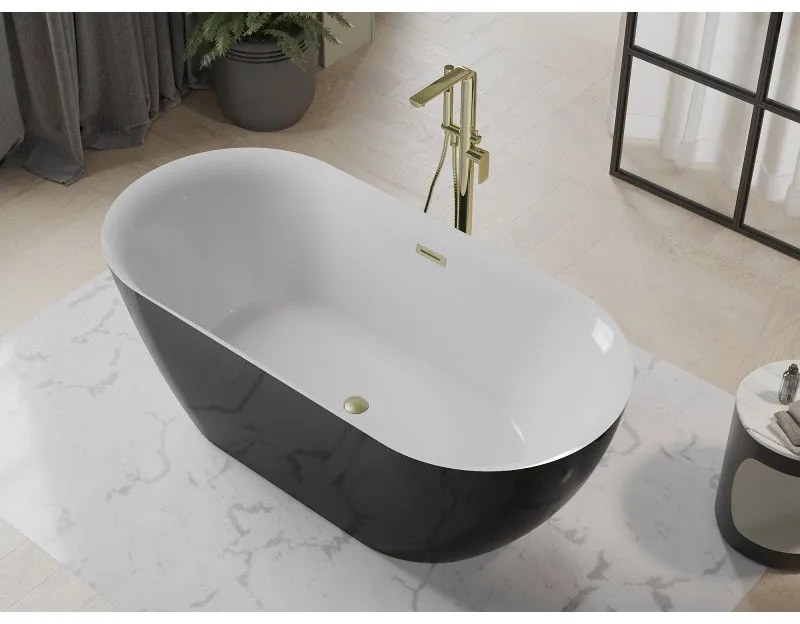 Mexen Roxy, voľne stojaca vaňa 170 x 80 cm, biela-čierna, zlatý matný prepad, 51201708075-55