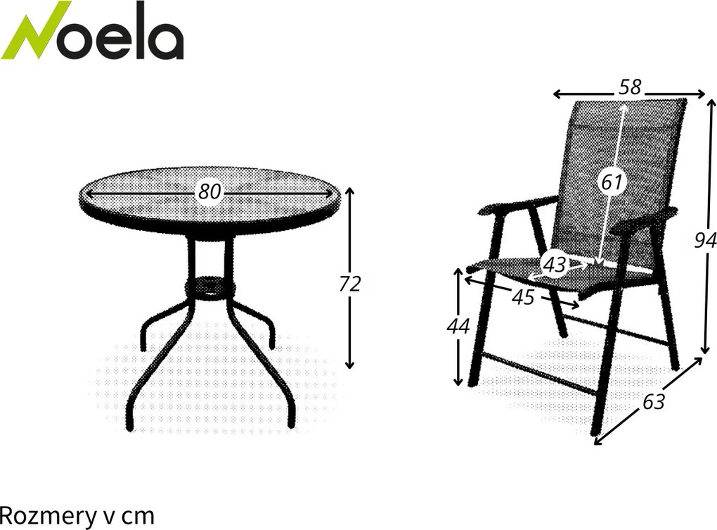 Noela Záhradný jedálenský set Capri 80 cm + 4x kovová stolička Solano