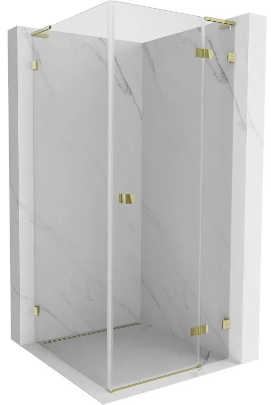 Mexen Lunar, L výklopný sprchový kút pravý 70 x 70 cm, 8mm číre sklo, zlatý profil, 834L-070-070-50-00-P