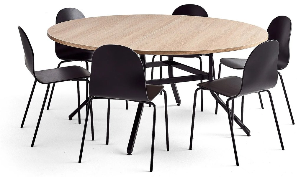 Zostava nábytku: 1 stôl Various + 6 čiernych stoličiek Gander