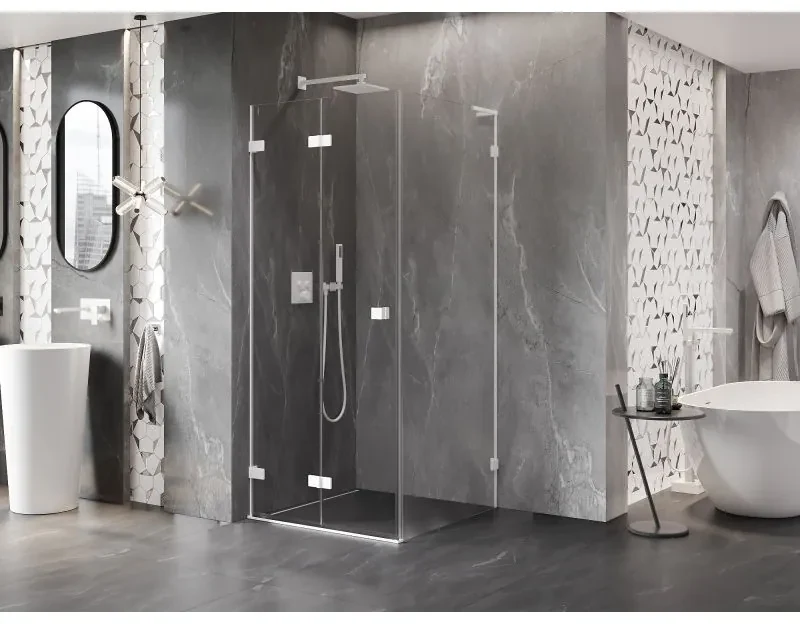 Mexen Lunar-F L, skladací sprchový kút ľavý 80 x 80 cm, 8mm číre sklo, biely profil, 836L-080-080-20-00-L