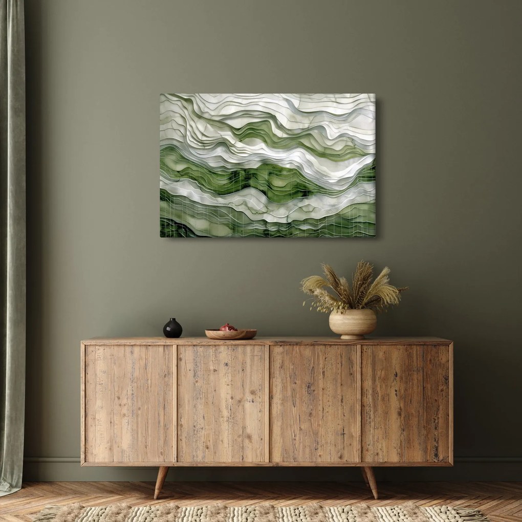 Obraz - Zelenobiele vlnky (90x60 cm)