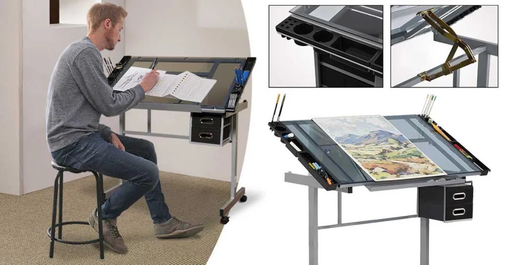 Rysovací stôl so sklopnou sklenenou doskou