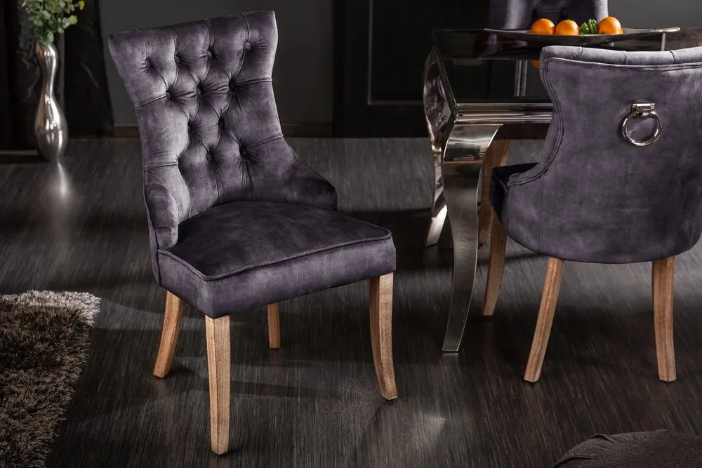 Dizajnová stolička Queen zamat kráľovská sivá
