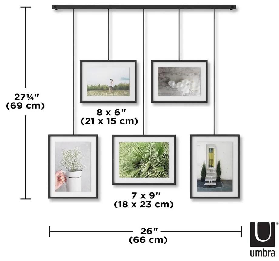 Čierne kovové rámčeky na stenu v súprave 5 ks 79x43 cm Exhibit – Umbra