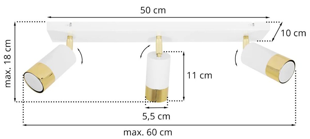 Bodové svietidlo Hugo, 3x biele/zlaté kovové tienidlo, (možnosť polohovania)