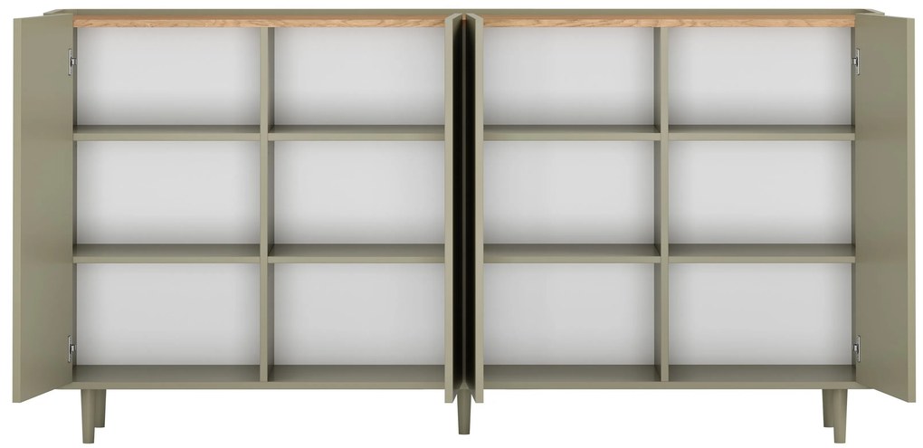 Komoda Elivo 200 cm štvordverová na nožičkách - eukalyptus / dub baltic dune