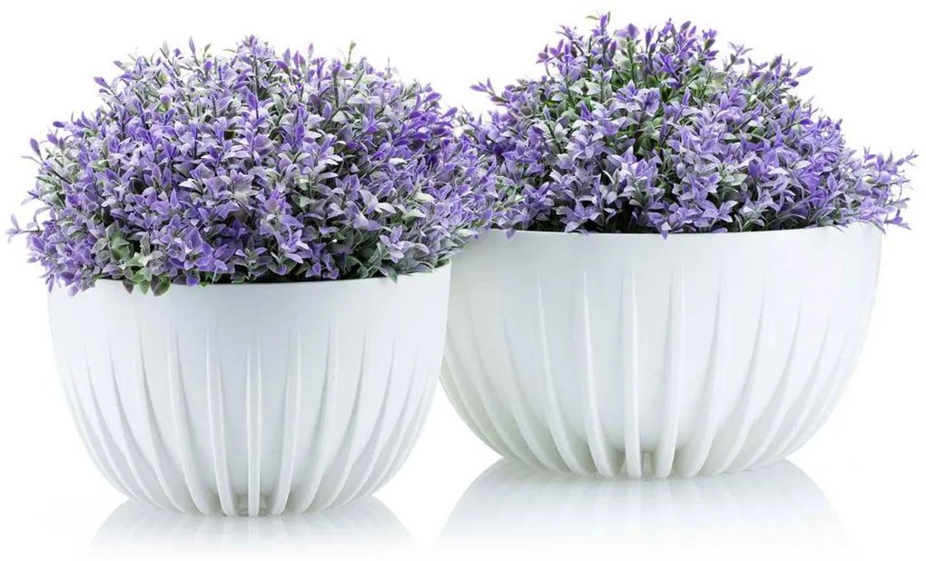 PLASTOVÝ KVETINÁČ STRIPPED ECO SADA 2KS 16X30 CM+15X24 CM BIELA