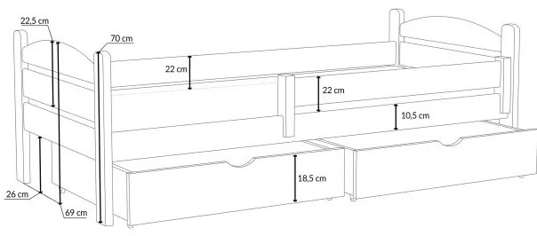 Detská posteľ z masívu borovice ELENA so šuplíkmi - 200x90 cm - BIELA