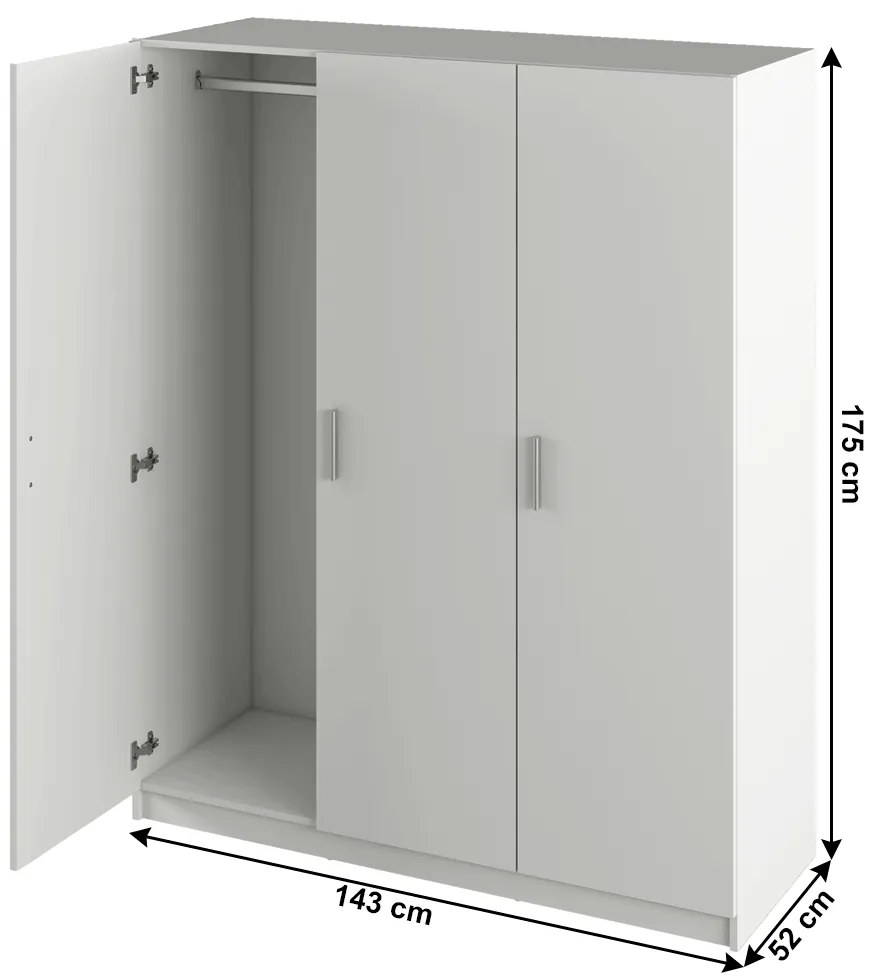 Trojdverová šatníková skriňa Green - biela