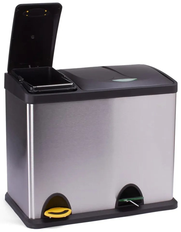 Oceľový odpadkový kôš 18+8 l na triedený odpad/nášľapný v matne striebornej farbe Tri Selectif – MSV