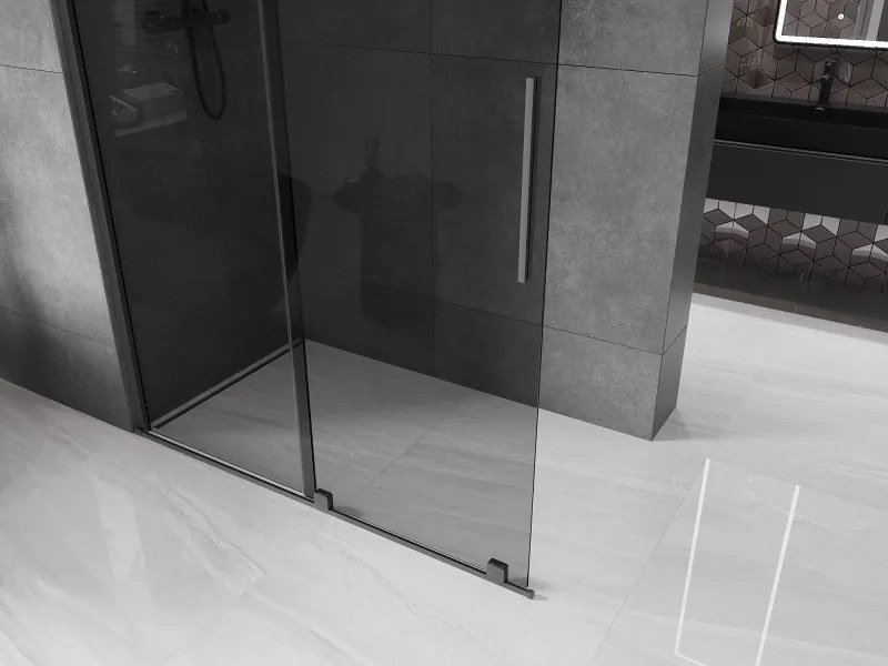 Mexen Velar, sprchová zástena s posuvnými dverami Walk-in 150 x 200 cm, 8mm šedé sklo, grafitová, 871-150-000-43-95