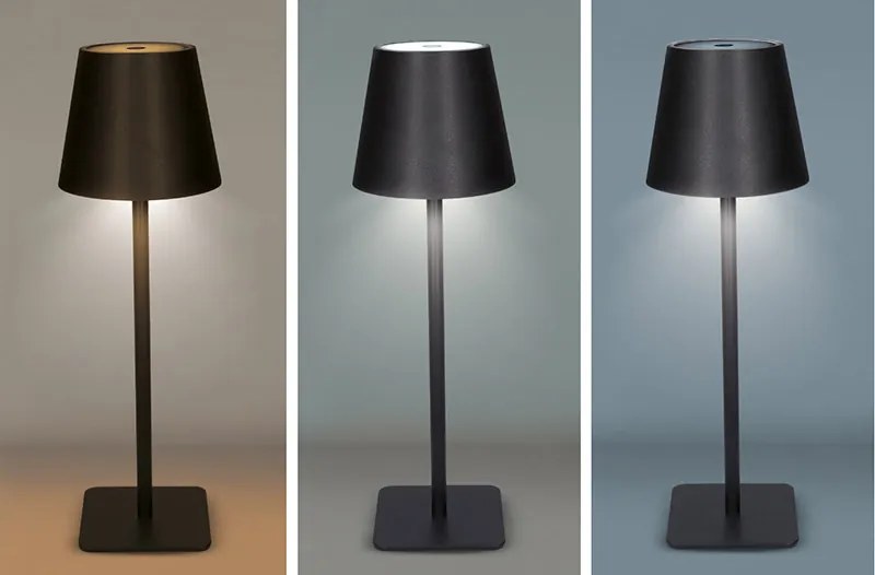 SOLIGHT LED nabíjacia lampička Lucca, 120lm, zmena CCT, stmievanie, čierna