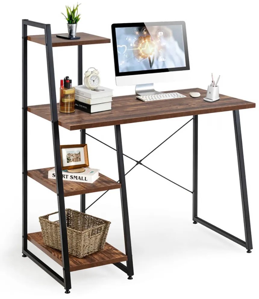 Kompaktný počítačový stôl, pracovná stanica so 4 policami
