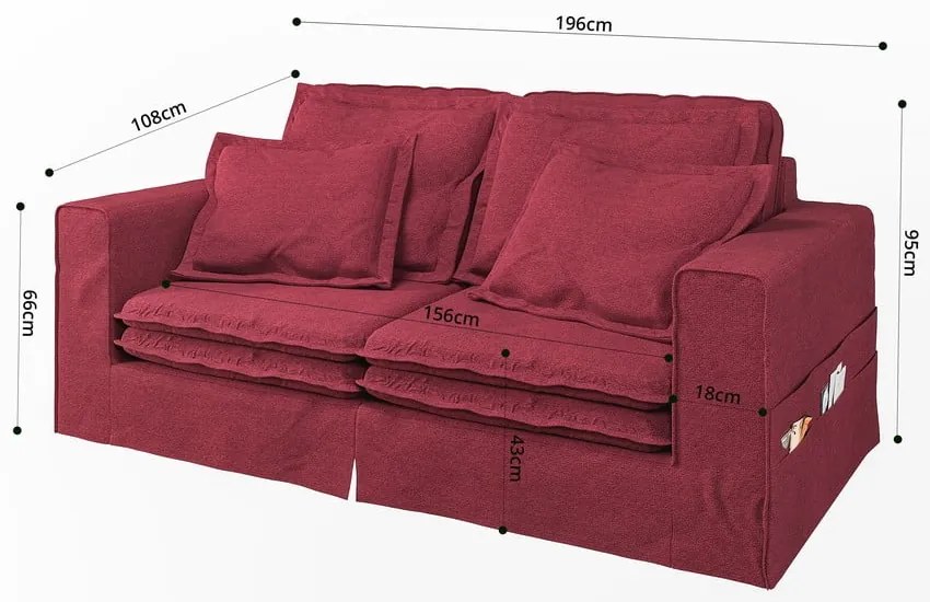 Červená pohovka 196 cm Nora – Ropez