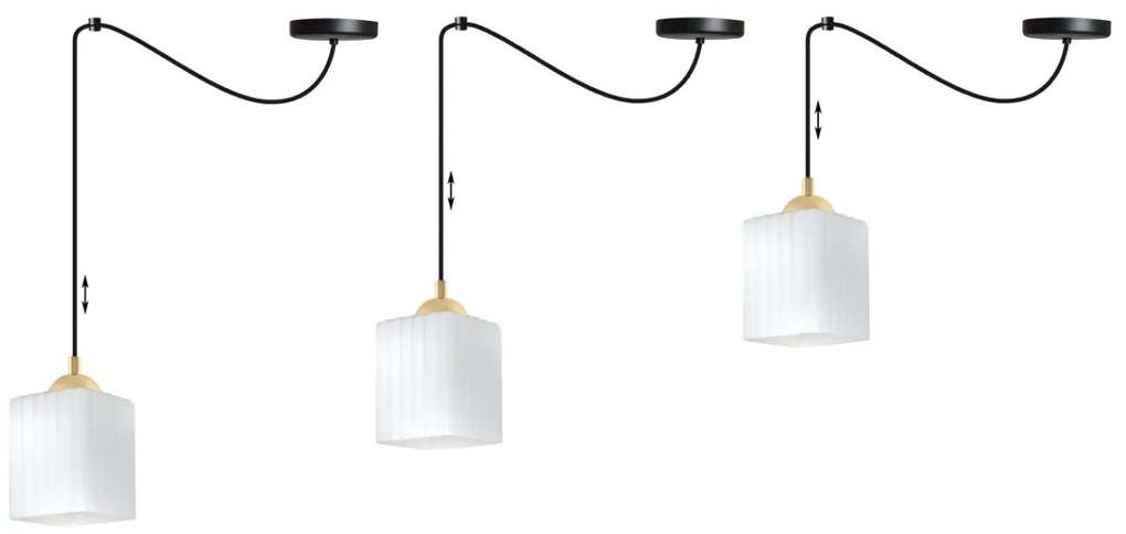 Závesné svietidlo Riffle Square Spider, 1x biele sklenené tienidlo, b/g