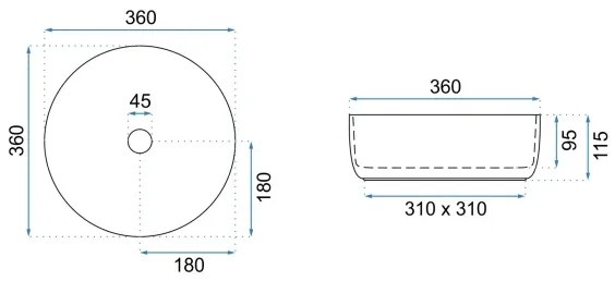 REA-U6630 - Umývadlo na dosku SAMI priemer 36 cm keramika/biela/brúsené zlato