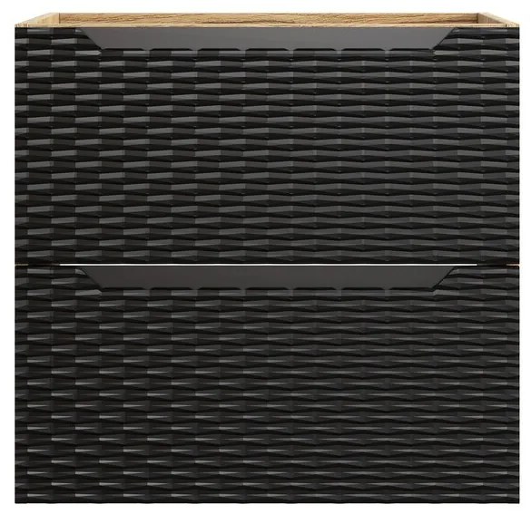 Závěsná skříňka Ocean s deskou a umyvadlem 60 cm černá/dub olejovaný