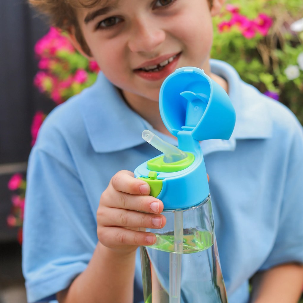 Fľaša na pitie so slamkou 600 ml - modrá/zelená