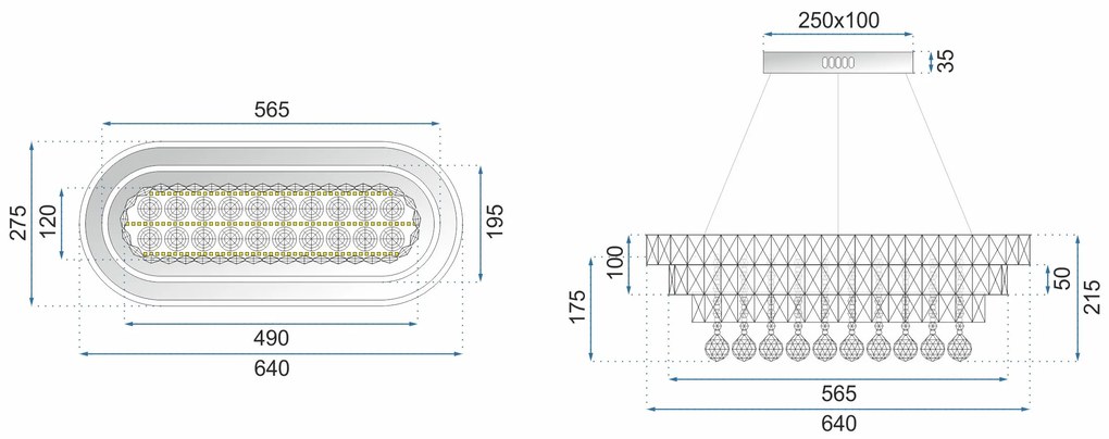 Toolight Toolight, Krištáľové závesné stropné svietidlo LED 102W + diaľkové ovládanie APP417-CP, chrómová, OSW-65015