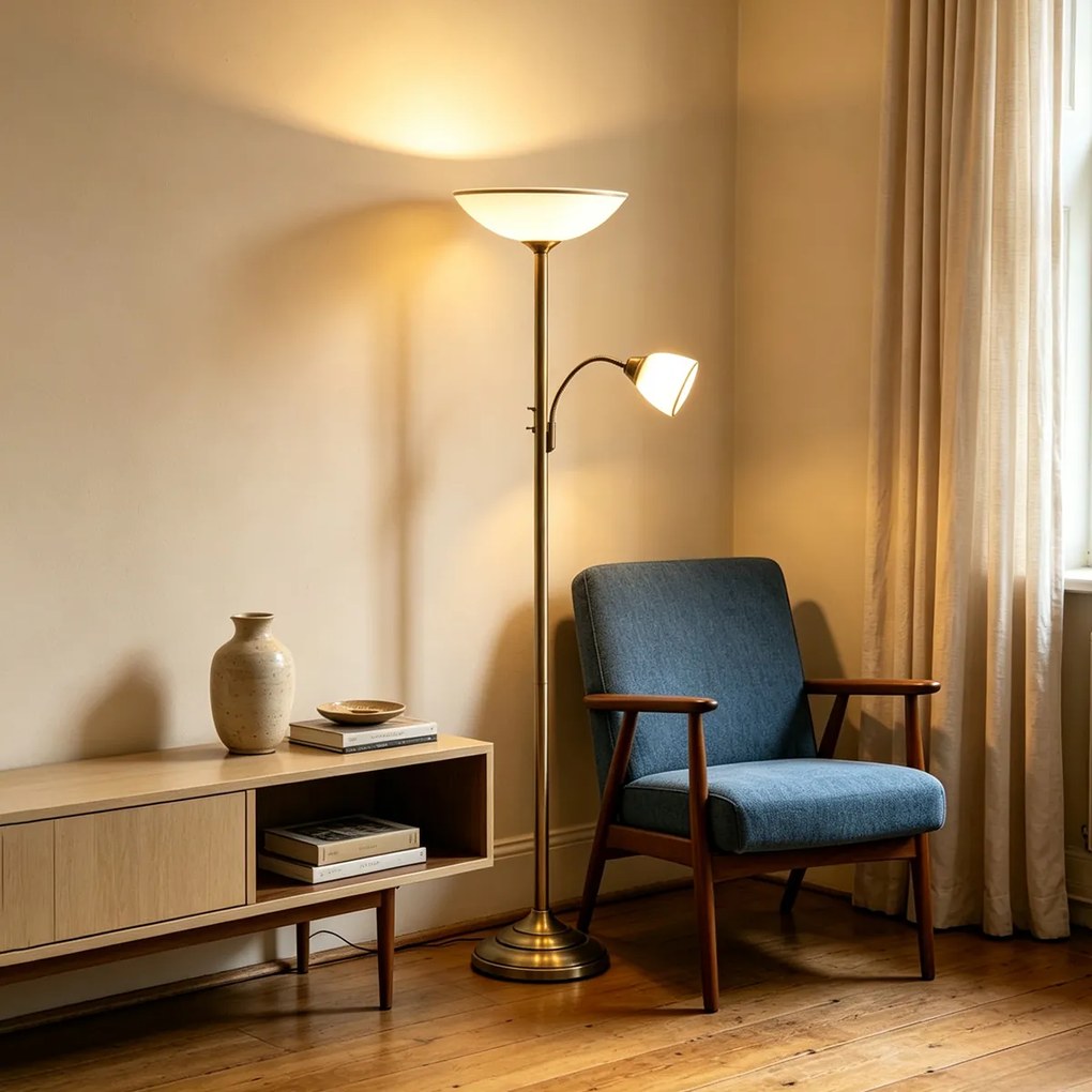 Klasická stojaca lampa bronzová s opálovým sklom 2-svetlá - Katarina