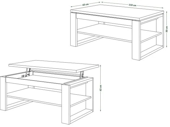 Konferenčný stolík so zdvíhacou doskou a policou NEA dub craft/čierna