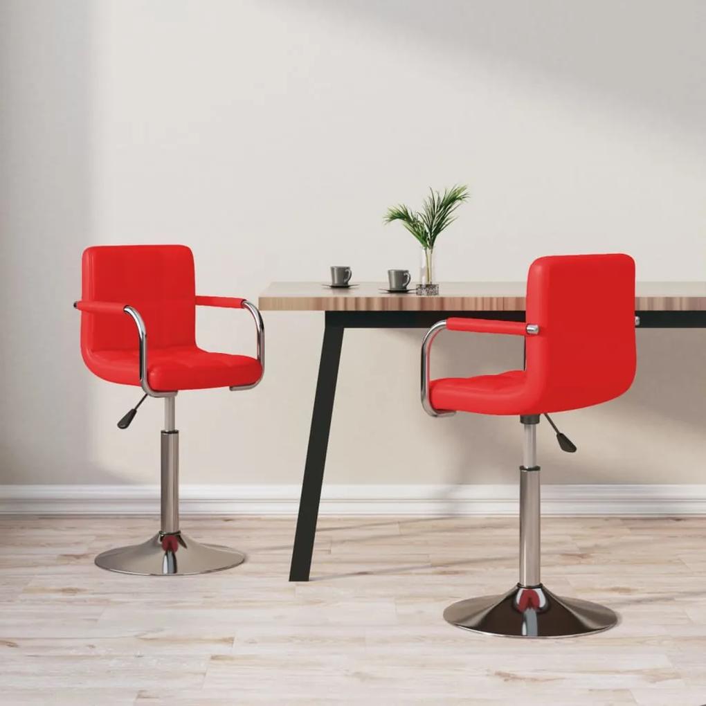Otočné jedálenské stoličky 2 ks červené umelá koža