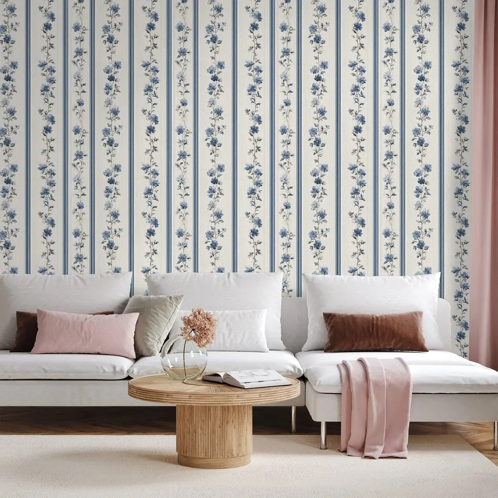 Fototapeta modré kvety na pruhoch