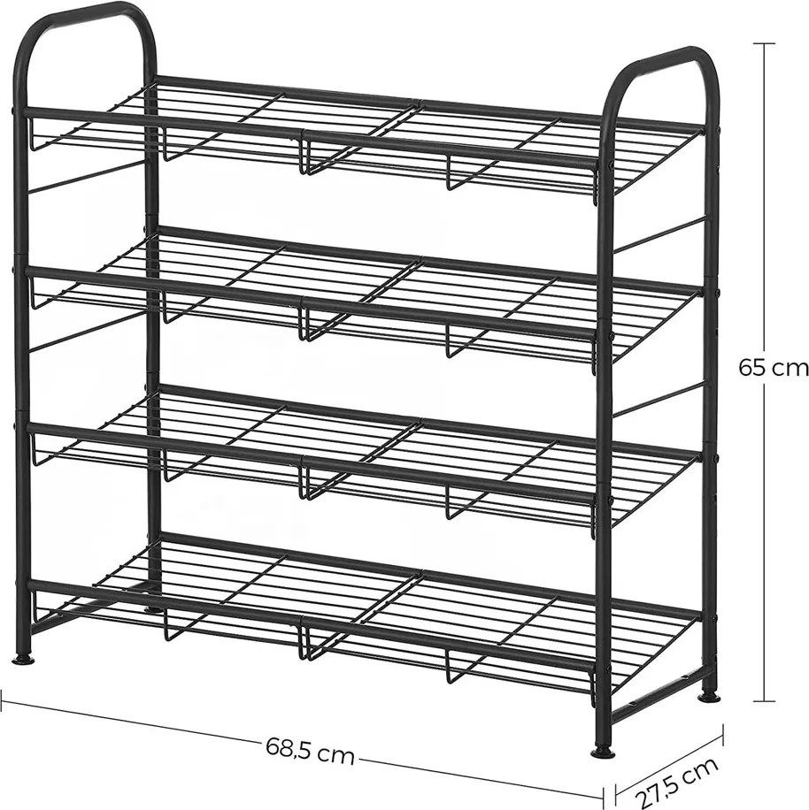 Regál na topánky IRON, 4 police, 68,5x27,5x65cm, čierna SongmicsHome
