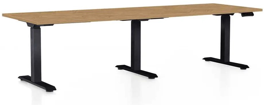 Výškovo nastaviteľný stôl OfficeTech Long, 240 x 80 cm, čierna podnož, dub kamenný