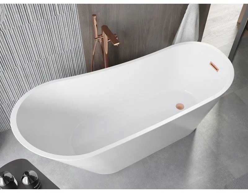 Mexen Alta, voľne stojaca vaňa 170 x 75 cm, biela, medený matný prepad, 52141707500-65