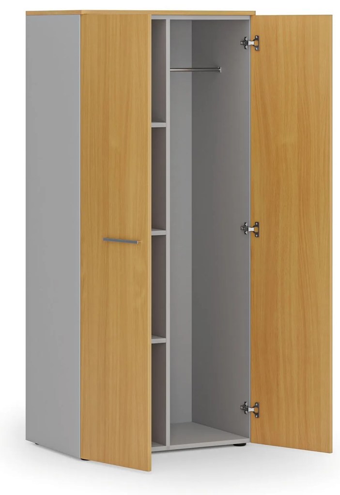 Kancelárska šatníková skriňa PRIMO GRAY, 3 police, šatníková tyč, 800 x 500 x 1781 mm, sivá/buk