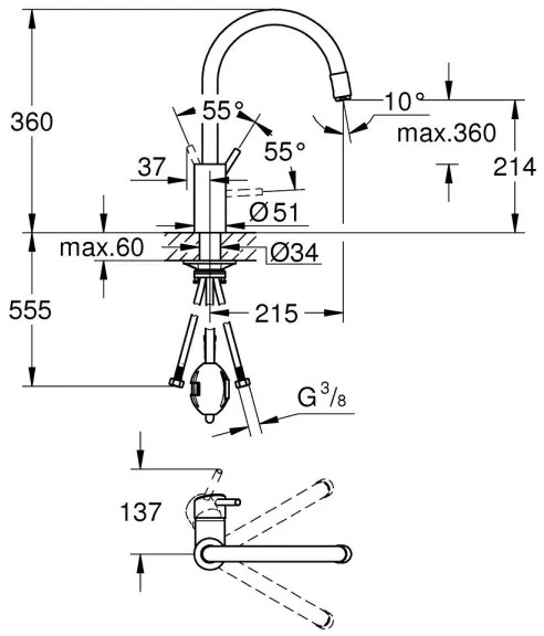GROHE 32663003 - Drezová batéria CONCETTO 360 mm lesklý chróm