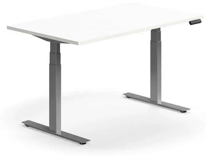 Výškovo nastaviteľný stôl QBUS, rovný, 1400x800 mm, strieborný rám, biela