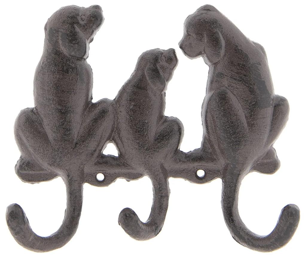 Hnedý nástenný liatinový vešiak s háčikmi Dogs - 16 * 14 * 4 cm