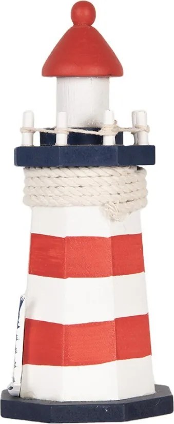 Bielo-červená drevená dekorácia maják Lighthouse Nautic - Ø 9*19 cm