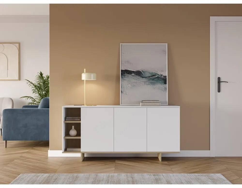 Biela nízka komoda v dekore duba 170x80 cm Cequoia – Marckeric