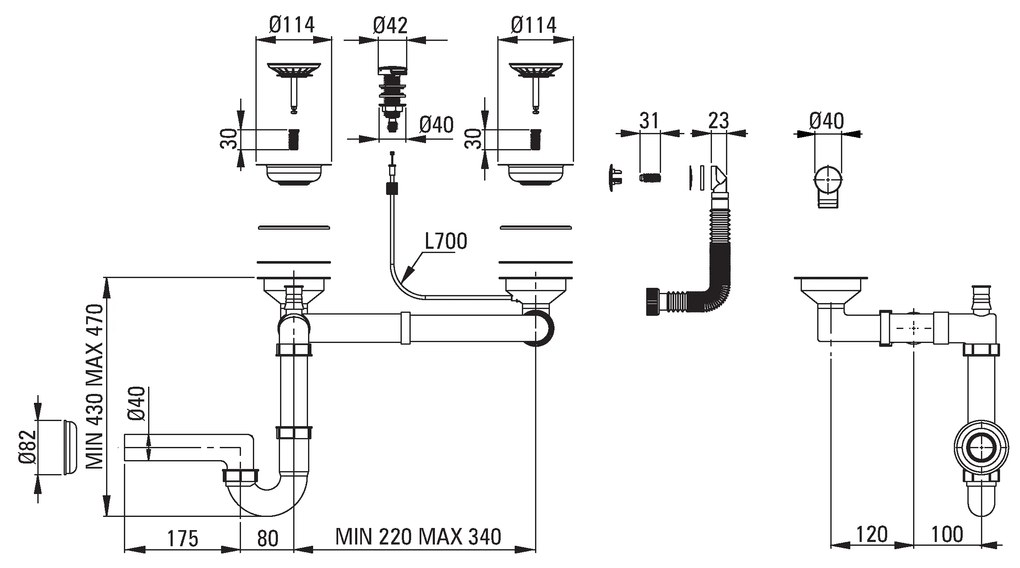 Deante Zorba, granitový drez 760x440x164 mm Z/O, 3,5" + priestorovo úsporný sifón, 1,5-komorový, antracitová metalíza, DEA-ZQZ_T513