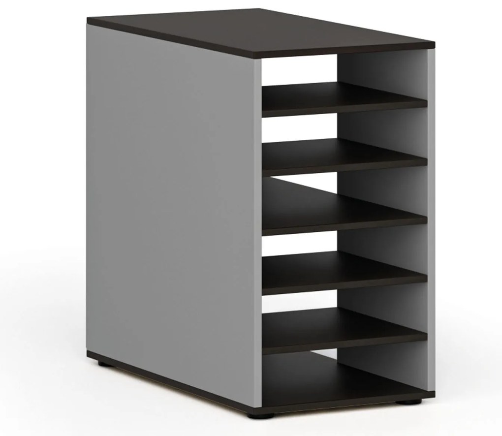 Prístavná policová skrinka k pracovnému stolu PRIMO GRAY, pravá, sivá/wenge