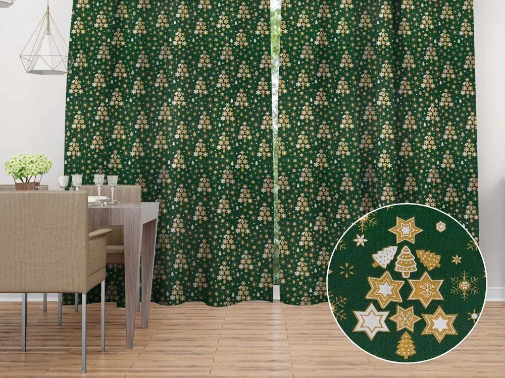 Biante Vianočný bavlnený záves Sandra SA-407 Hviezdičky a stromčeky na zelenom 150x150 cm